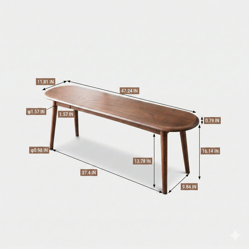 Natural Oak Wood Dining Bench or Table Bench for Living Room