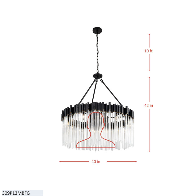 Lustre classique unique à 12 lumières Matrix, Noir mat / or français