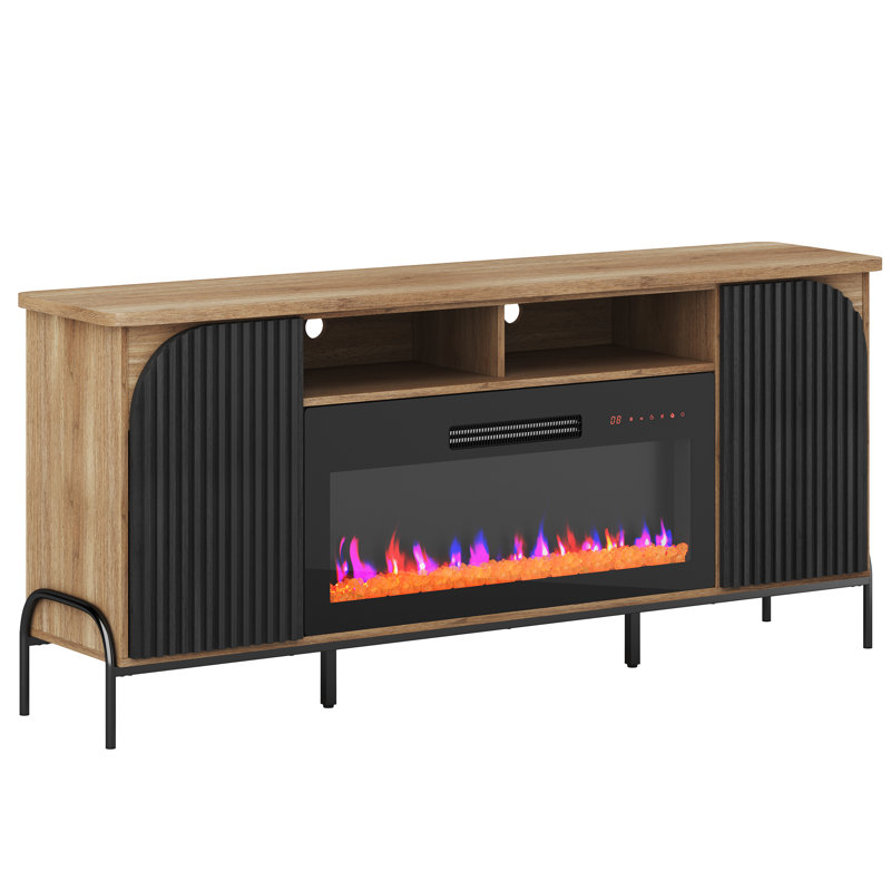 Camel 68 Inch TV Stand with Electric Fireplace and Cabinets