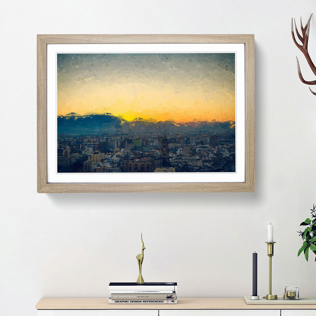 Sunset over Malaga in Spain in Abstract - Framed Print