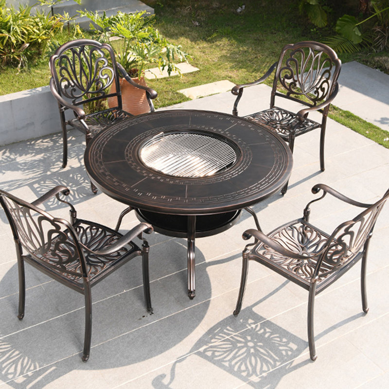 Table de cuisson d'extérieur 47,24 po en fonte d'aluminium avec foyer électrique