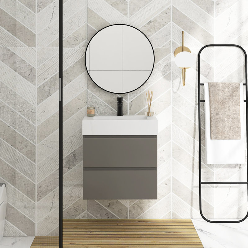 Meuble-lavabo mural simple Sherranda, gris, Blanc, H 25 po x l 24 po x P 18 po