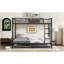 Lit superposé double au-dessus d'un lit gigogne double en métal noir avec conception anti-bruit, structure stable de taille sous rangement, revêtement, garde-corps-2138120345
