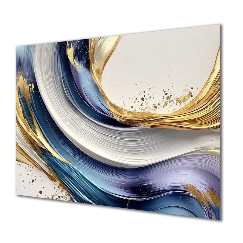Golden Silence of Minimal Marble Waterfall III - Art mural abstrait en métal minimalisme, H 34 po x l 44 po