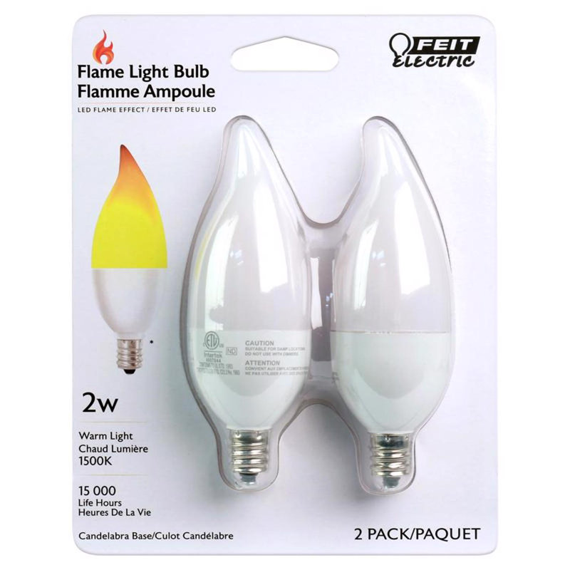 Ampoule DEL Feit CA10 (embout de flamme) E12 (candélabre) blanc chaud, équivalence de 2 watts, paquet de 2