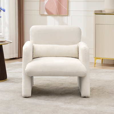 Chaise d'appoint moderne avec accoudoirs en chenille l 28,5 "x P 27" moderne pour salon ou bureau, blanc crème