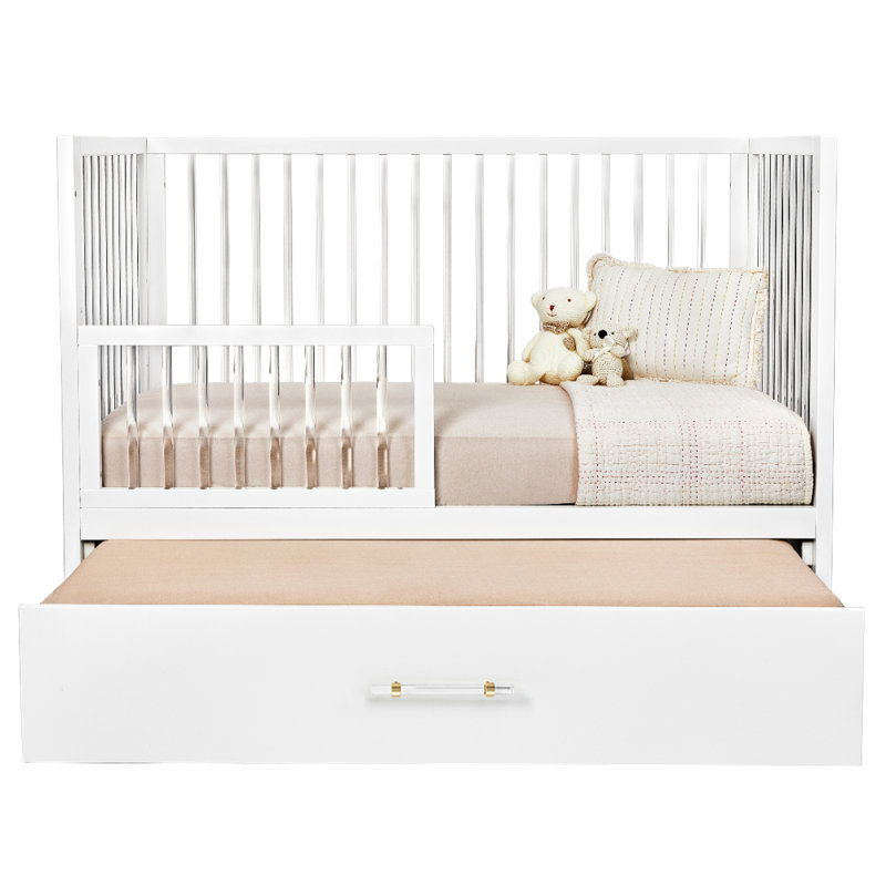 HushCrib 3-in-1 Convertible Crib with Trundle, Toddler Bed, Daybed, White