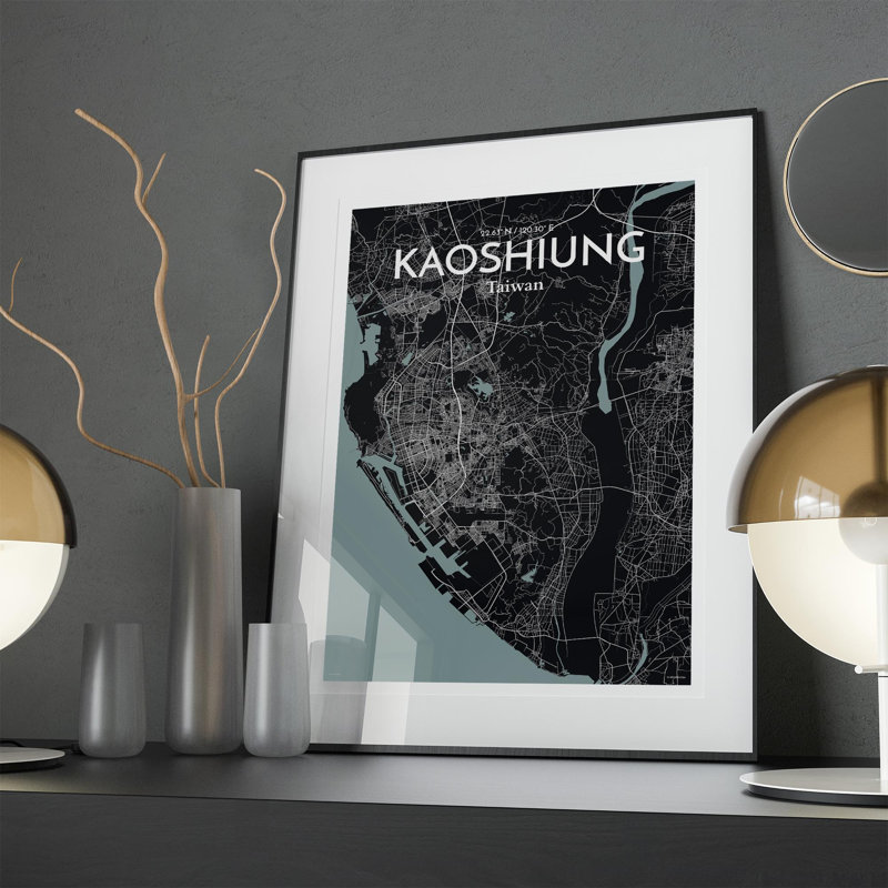 Kaoshiung City Map In Midnight - No Frame Print, 27.6cm H x 19.7cm W x 0.05cm D