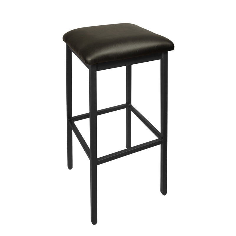 Trent Backless Square Barstool - Quick Ship Black Vinyl Seat - Steel Frame - Sand Black Finish