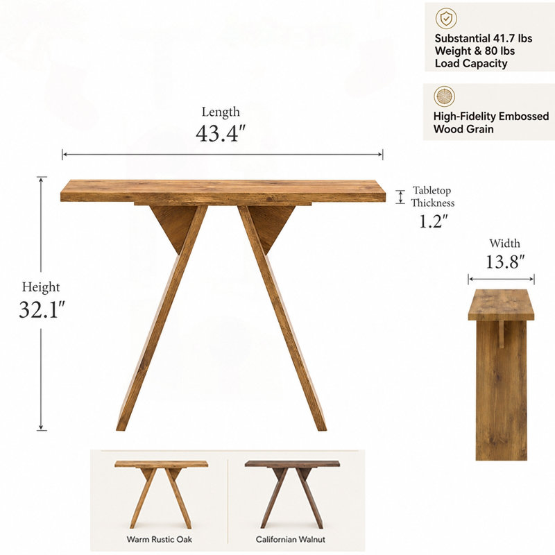 Console Mid-Century avec base en V, Noyer