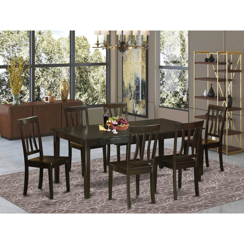 7 Piece Kitchen Table Set Consist of a Rectangle Dining Table with Pedestal and 6 Dining Room Chairs, Cappuccino, Capuchino