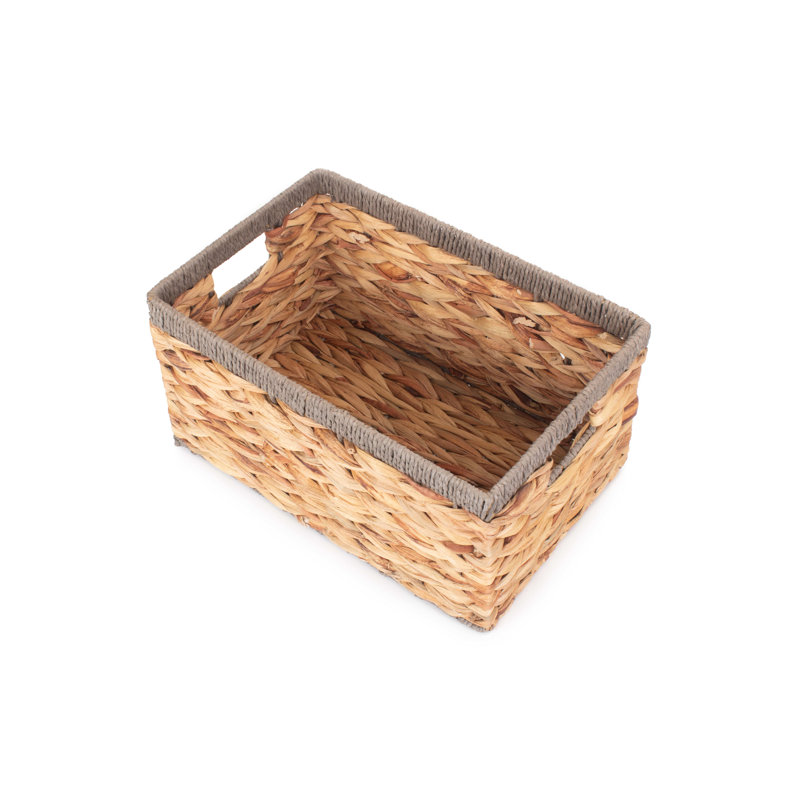 Water Hyacinth Rectangular Storage Basket with rope Border, 19cm H x 37cm W x 24cm D