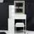 29.2" Small Size Left Bedside Cabinet Vanity Table + Cushioned Stool, Large Sliding, Touch Control, Tri-Color Switching, Brightness Adjust LED Mirror, High Capacity Storage, Suitable For Small Space-413439078