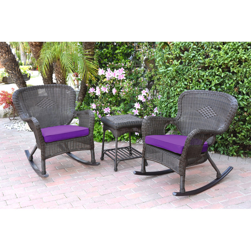 Windsor Resin Wicker Rocker Chair And End Table Set With Cushions, Tan, Espresso