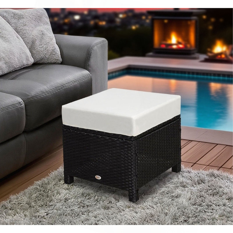 Repose-pieds d'extérieur multifonctionnel en rotin, sièges supplémentaires, table d'appoint avec coussin moelleux