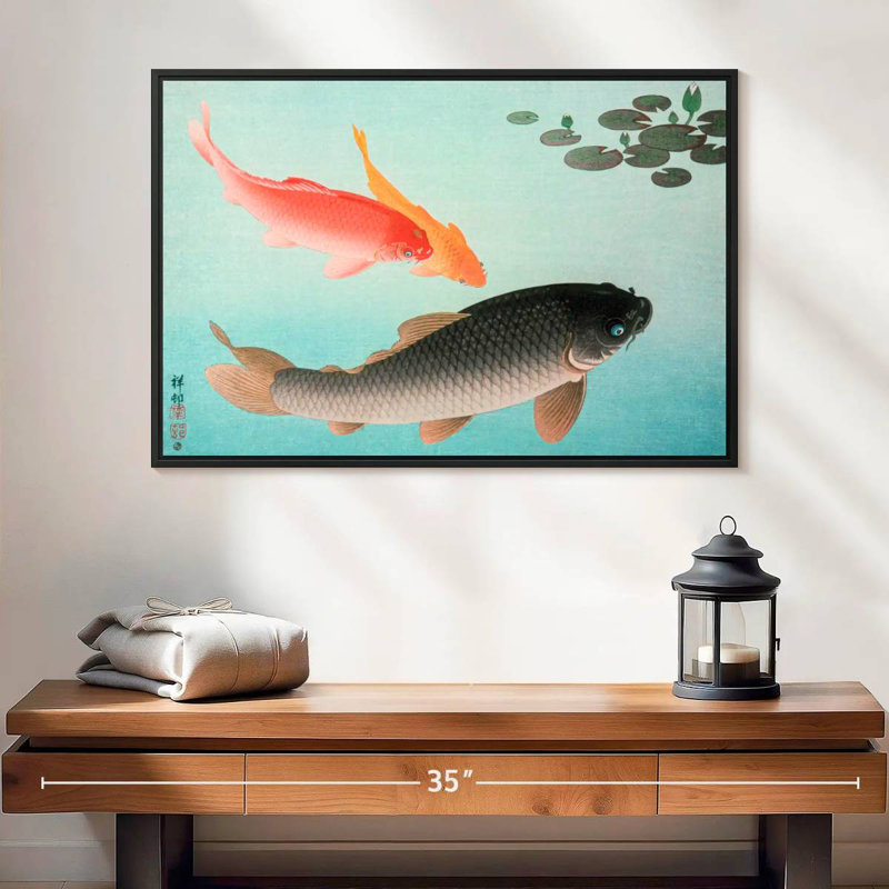 Common And Golden Carp, 25" X 17", Floating Frame Black