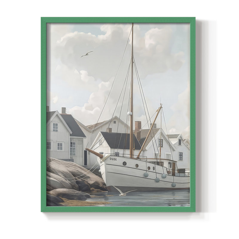 Fisherman's Way III, reproduction encadrée - bois massif, Vert, H 21 po x l 17 po