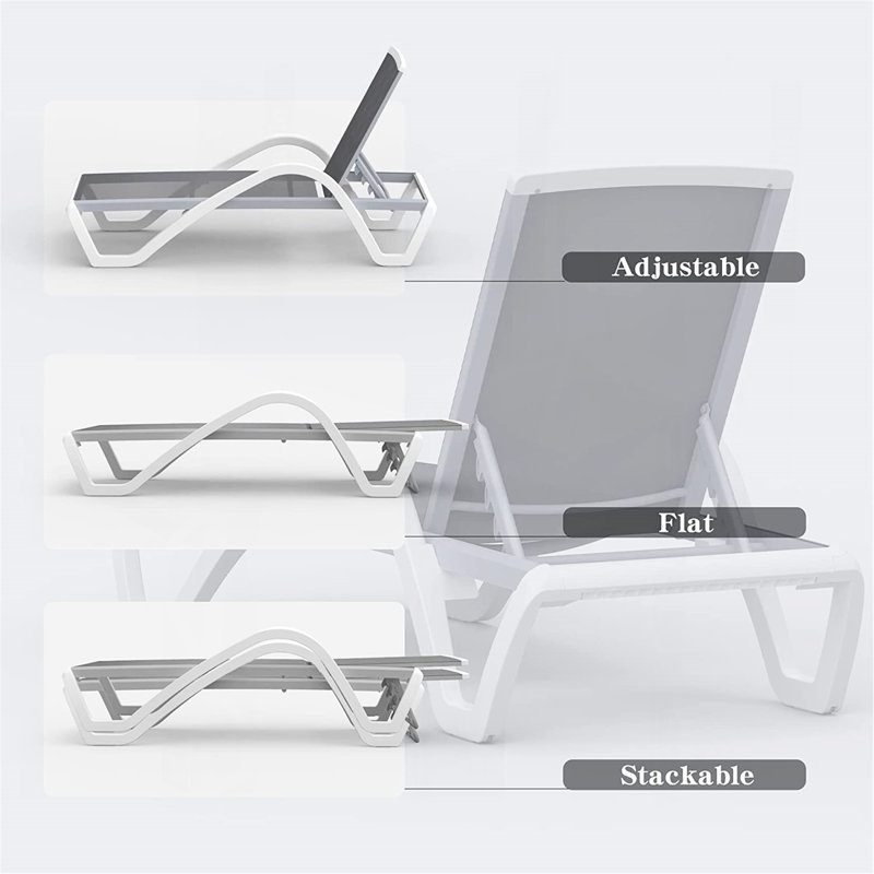 Patio Chaise Lounge Adjustable Aluminum Pool Lounge Chairs With Arm All Weather Pool Chairs For Outside,In-Pool,Lawn (Gray,1 Lounge Chair)
