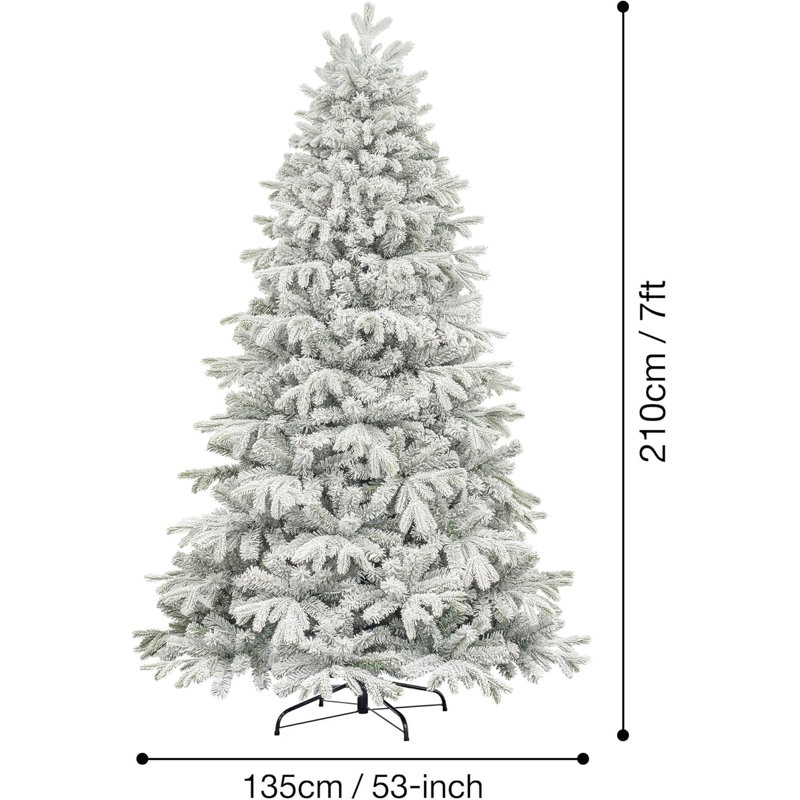 Arbre de Noël enneigé 7 pi - 1514 pointes Pe + Pvc Arbre de Noël artificiel réaliste avec branches articulées et support en métal pour la décoration des Fêtes