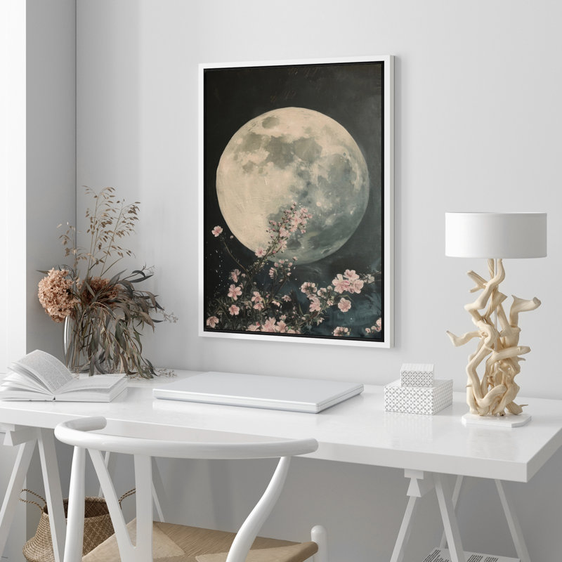 Nuit tranquille, pleine lune, fleur, branches, illustrations, campagne française rustique, Blanc, H 36 po x l 24 po
