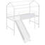 Lit mezzanine simple en métal avec cadre de maison, glissade et tableau d'écriture, blanc