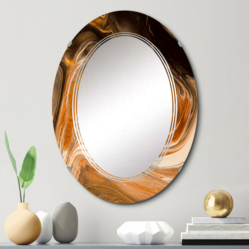 Marbre naturel sur terre teintes de couleur brune - Miroir mural moderne ovale, 30 po x 20 po