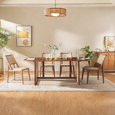 Rattan solid wood dining table set