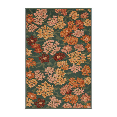 Machine Washable Botanical Green Area Rug