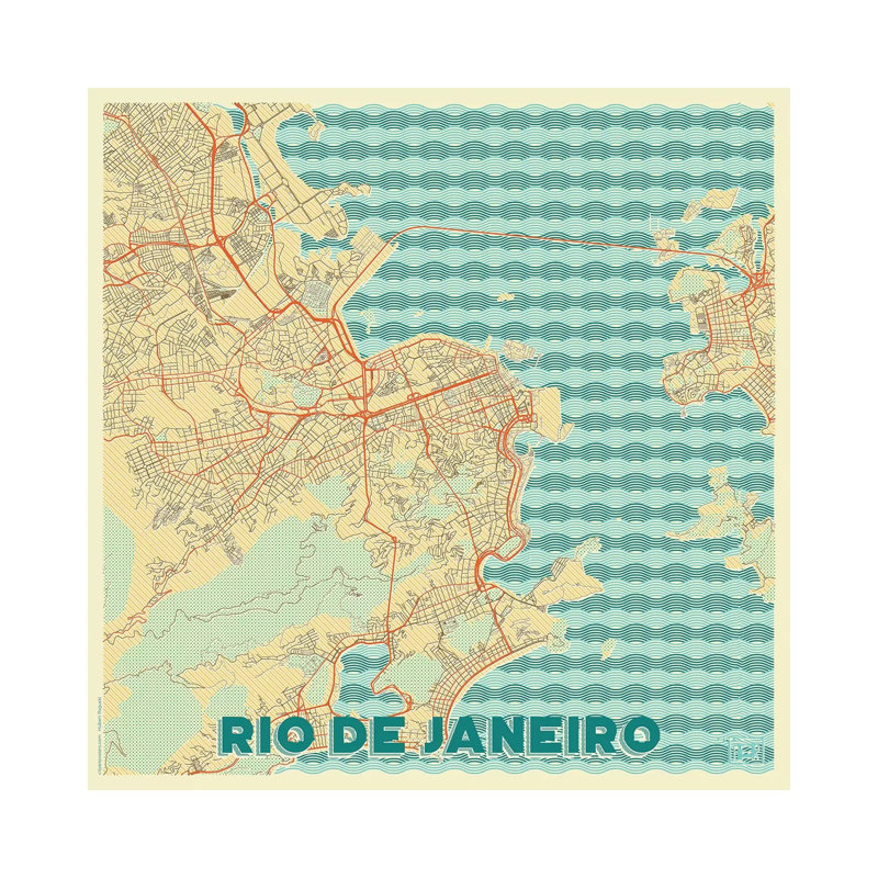 Rio De Janeiro Retro Urban Blueprint Map by Hubert Roguski - Wrapped Canvas Print, 66.04 cm H x 66.04 cm W x 1.91 cm D