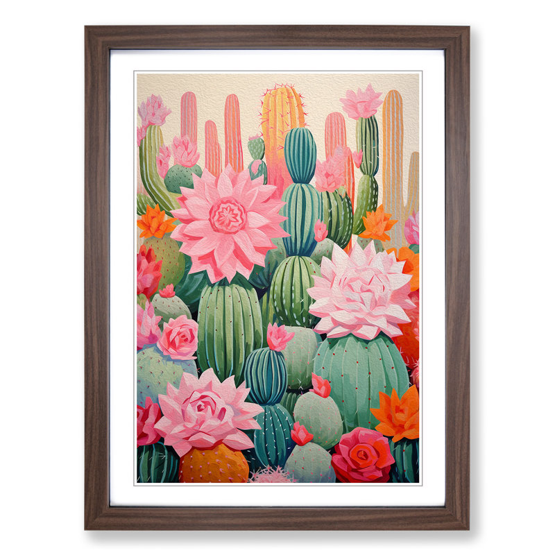 Cactus Abstract Art - Framed Print, 46cm H x 34cm W x 2cm D, Walnut Framed