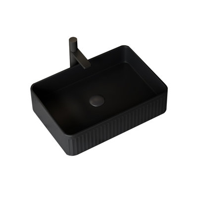 20'' Rectangular Black High - Quality Ceramic Vessel In Bathroom, No Faucet, Cabinet, Water Build Up Matter Bathroom Sink Without Curved Edges, Material, Pooling Problem