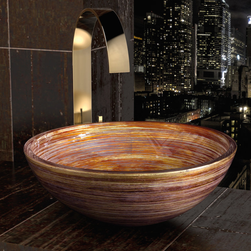 Graffiti 17.4'' L Bathroom Sink, Red/Gold/Ivory