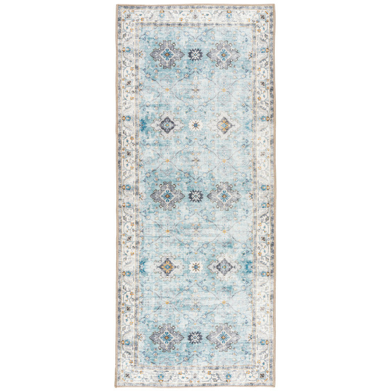 Nainika Bev Distressed Machine Washable Area Rug, Runner 2'6" x 6', Green
