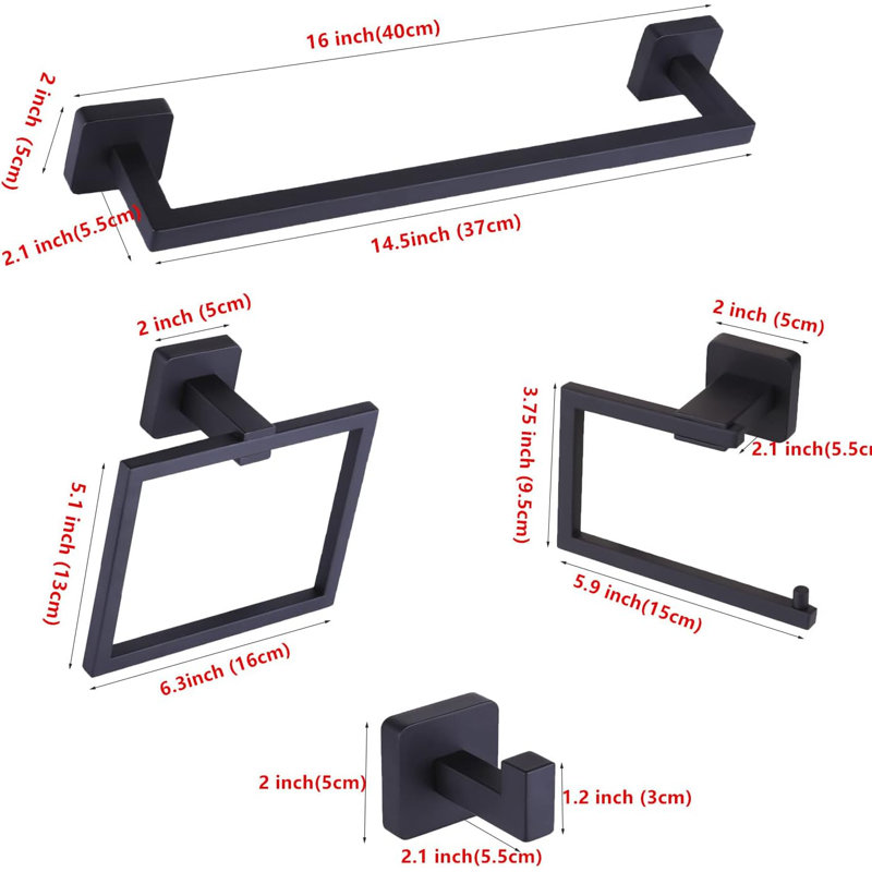 4 - Piece Bathroom Hardware Set,  Matte Black