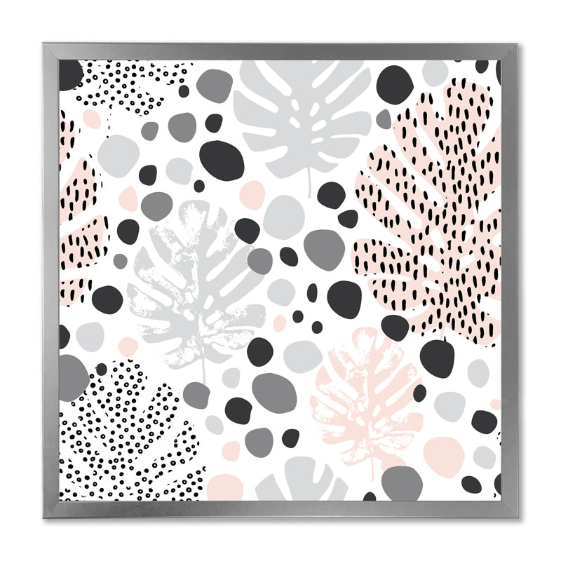 Éléments abstraits dans des tons de gris, feuilles tropicales - impression sur toile, H 16 po x l 16 po x P 1 po
