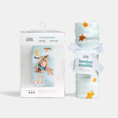 Goodnight Wonderland Fitted Sheet and Swaddle Bundle