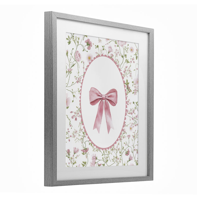 «Delicate Florals & Bow», reproduction d'art encadrée sous verre, design par Christine Simpson Art, Cadre de ferme gris