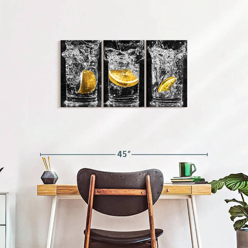 Ensemble de 3 impressions sur toile Lemon Water Pop, H 18 po x l 38 po x P 1,25 po