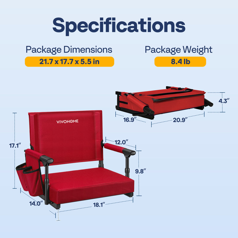 Folding  Stadium Seats With Back Support And Cushion, Red