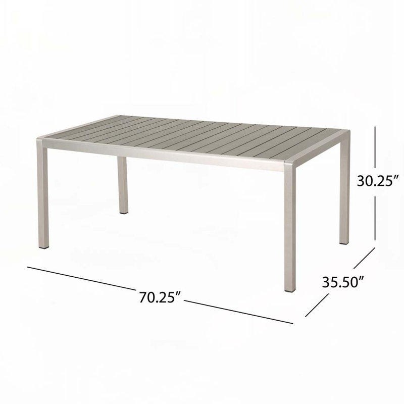 Table de salle à manger de patio avec plateau en faux bois, structure en aluminium