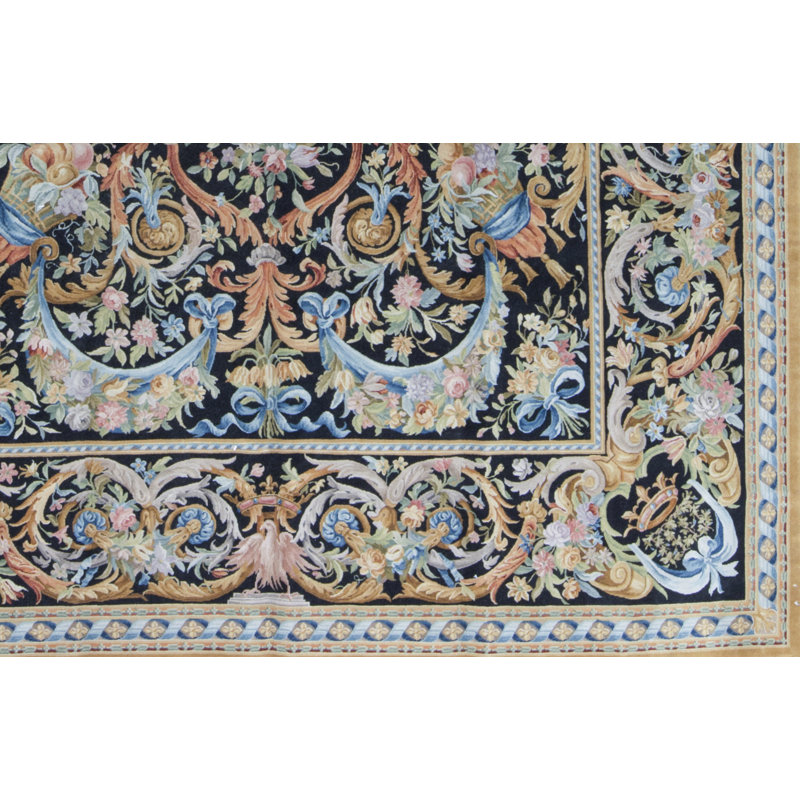 Tapis noir et doré de haute qualité noué à la main