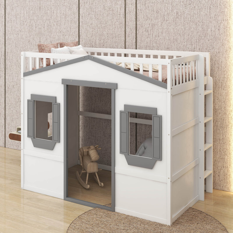 Lit mezzanine simple avec échelle, Blanc / Gris