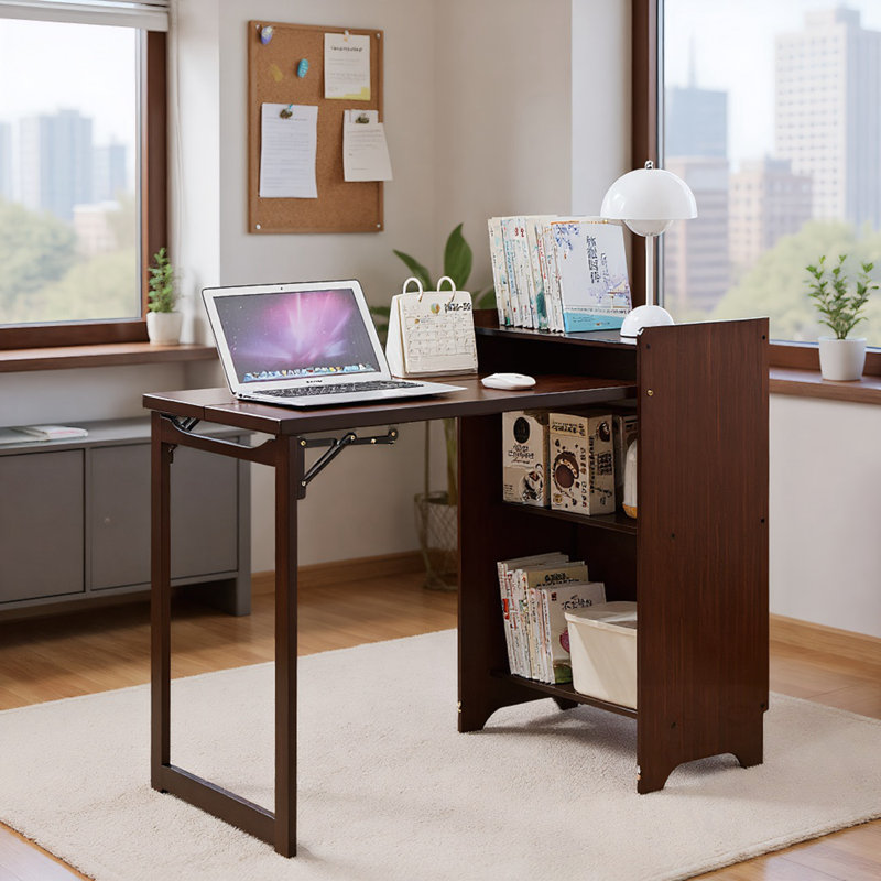 Bureau pliable avec rangement dissimulé, Dark Walnut