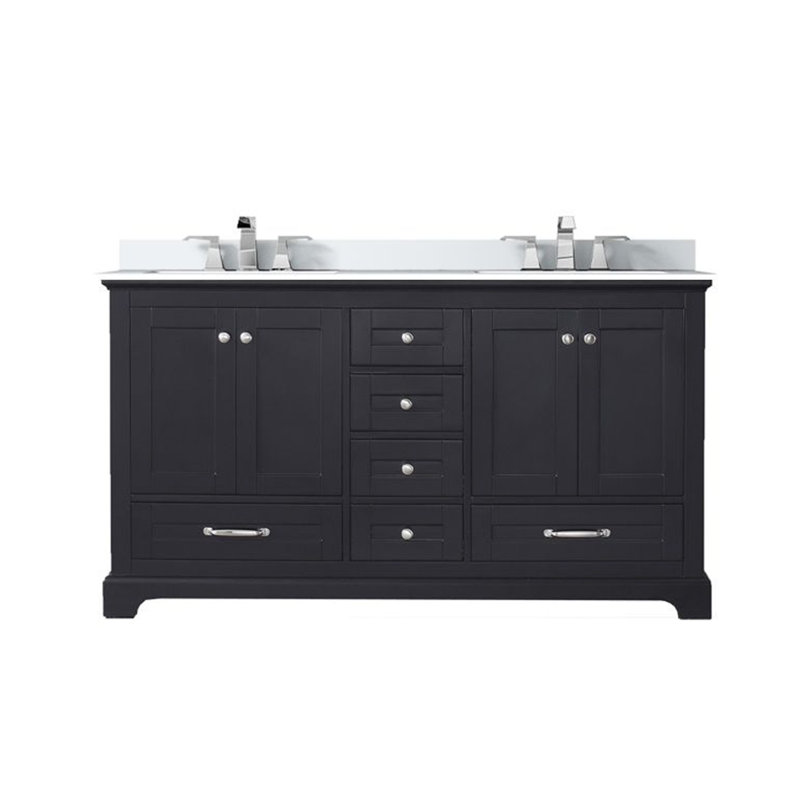 Meuble-lavabo double 60 po X P 22 po D, plateau en marbre de culture et robinet, Espresso