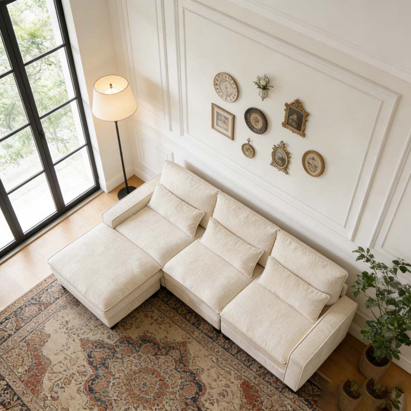Canapé modulaire profond 99 po en forme de L modulaire Chenille, Beige