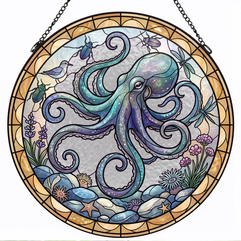 Panneau de vitrail de jardin Octopus ， 12 po, H 12 po