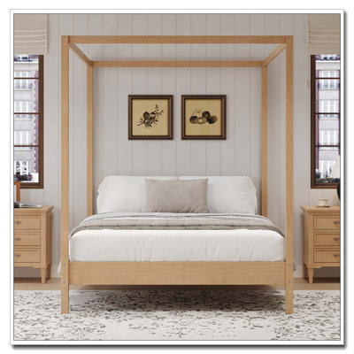 Canopy Bed Frame Four Poster Platform Bed With Slats Support, No Box Spring Needed