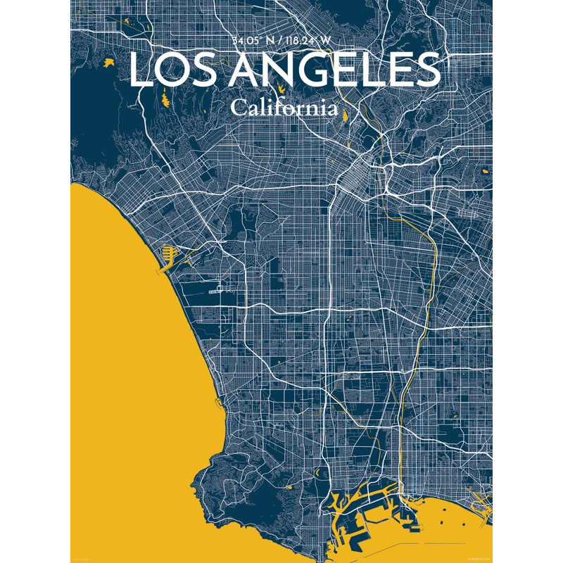 " Los Angeles City Map ", 17" H x 11" W