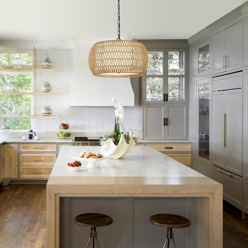 Lustre tambour Anela, H 9,8 po x l 24 po x P 24 po, Naturel