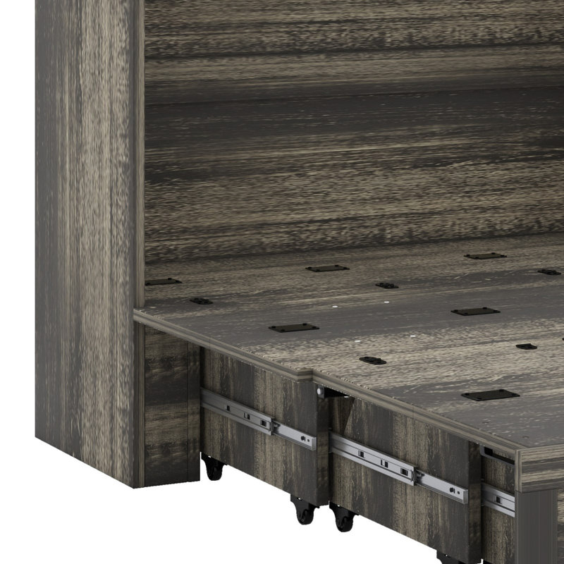 Armoire lit escamotable Murphy avec station de charge, lit plateforme pliable multifonctionnel avec 1 grand tiroir de rangement
